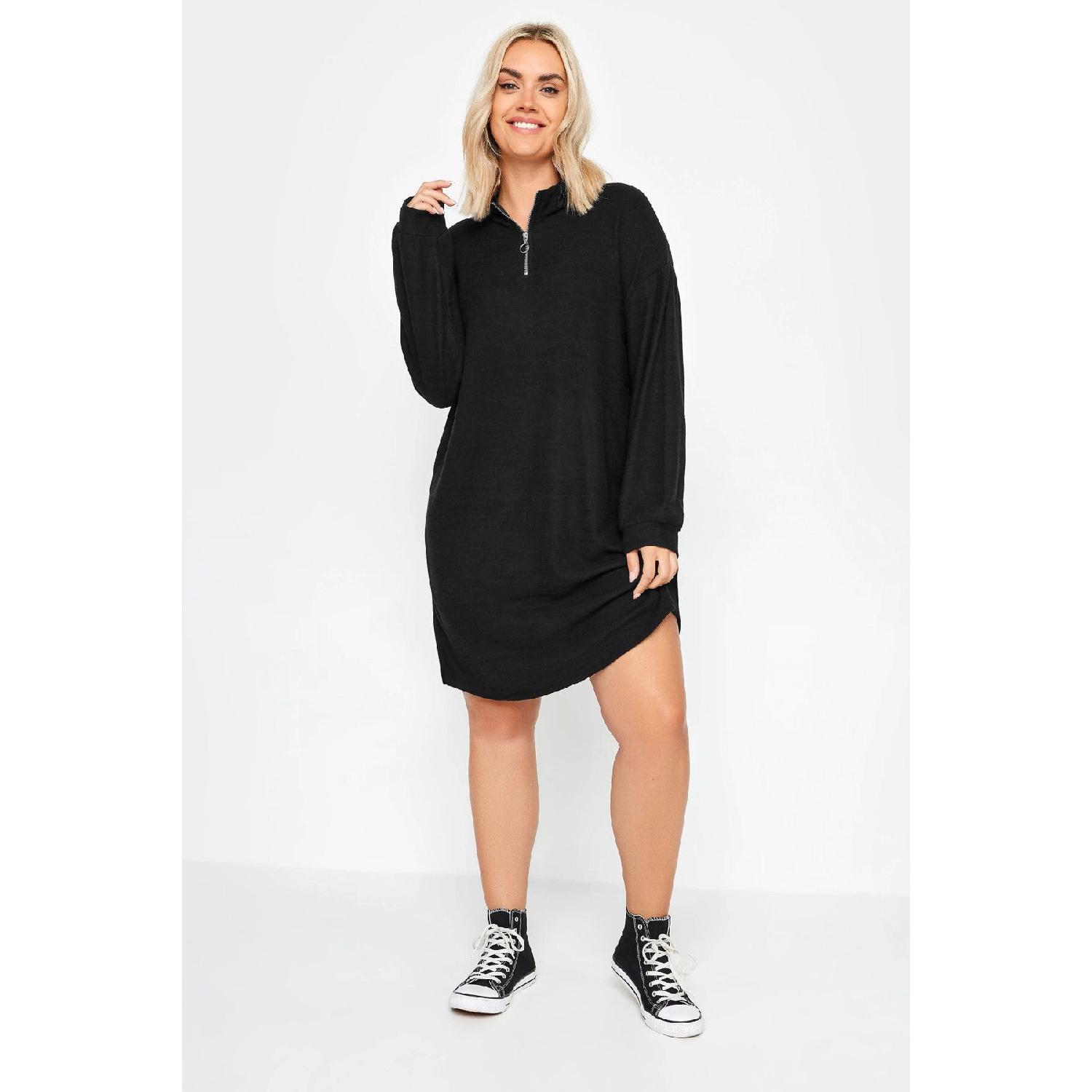 

Large Size Collar Zippered Long Sleeve Midi Dress 321600 44 чорний