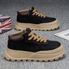 Men's shoes 2024 autumn and winter new niche black tooling board shoes men's waterproof and non-slip thick-soled medium-top casual trendy shoes