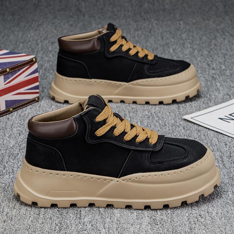 Pánské boty 2024 podzim a zima nové niche černé pracovní plátěnky pánské voděodolné a protiskluzové na silné podrážce poloviční výšky ležérní trendy boty