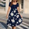 Fashion Women Summer Vintage Floral Dress Elegant Short Sleeve Midi Dress