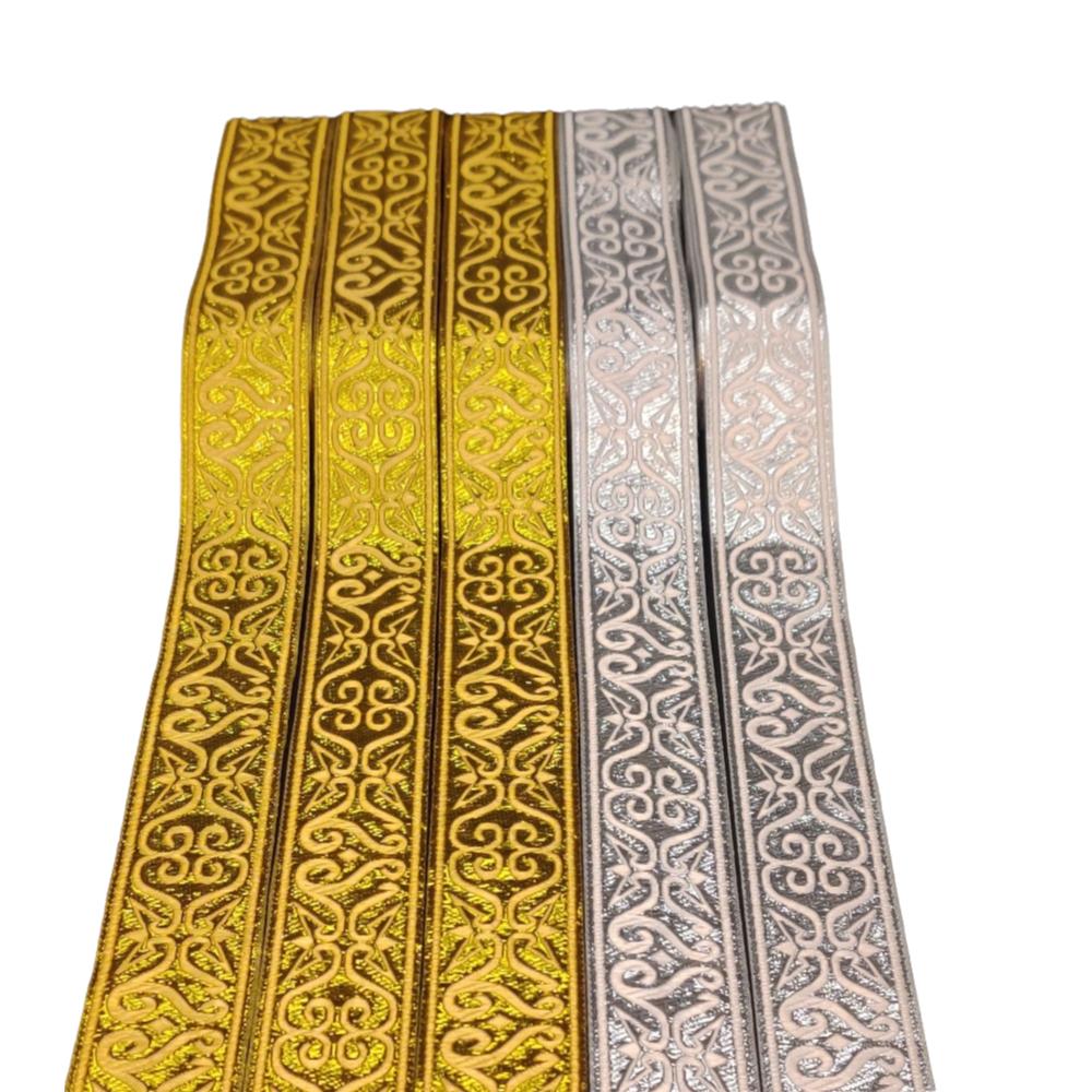 3.3cm Width Jacquard Ribbon Geometric Pattern Flower Embroidered Woven Ribbon 7 Meters Length DIY Embroidery Ribbon