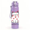 1PC Cat Full Of Red Hearts Print 750ml Color Plastic Sports Water Bottle Leakproof Flip Straw Lid Suitable for Sports Office Home Use