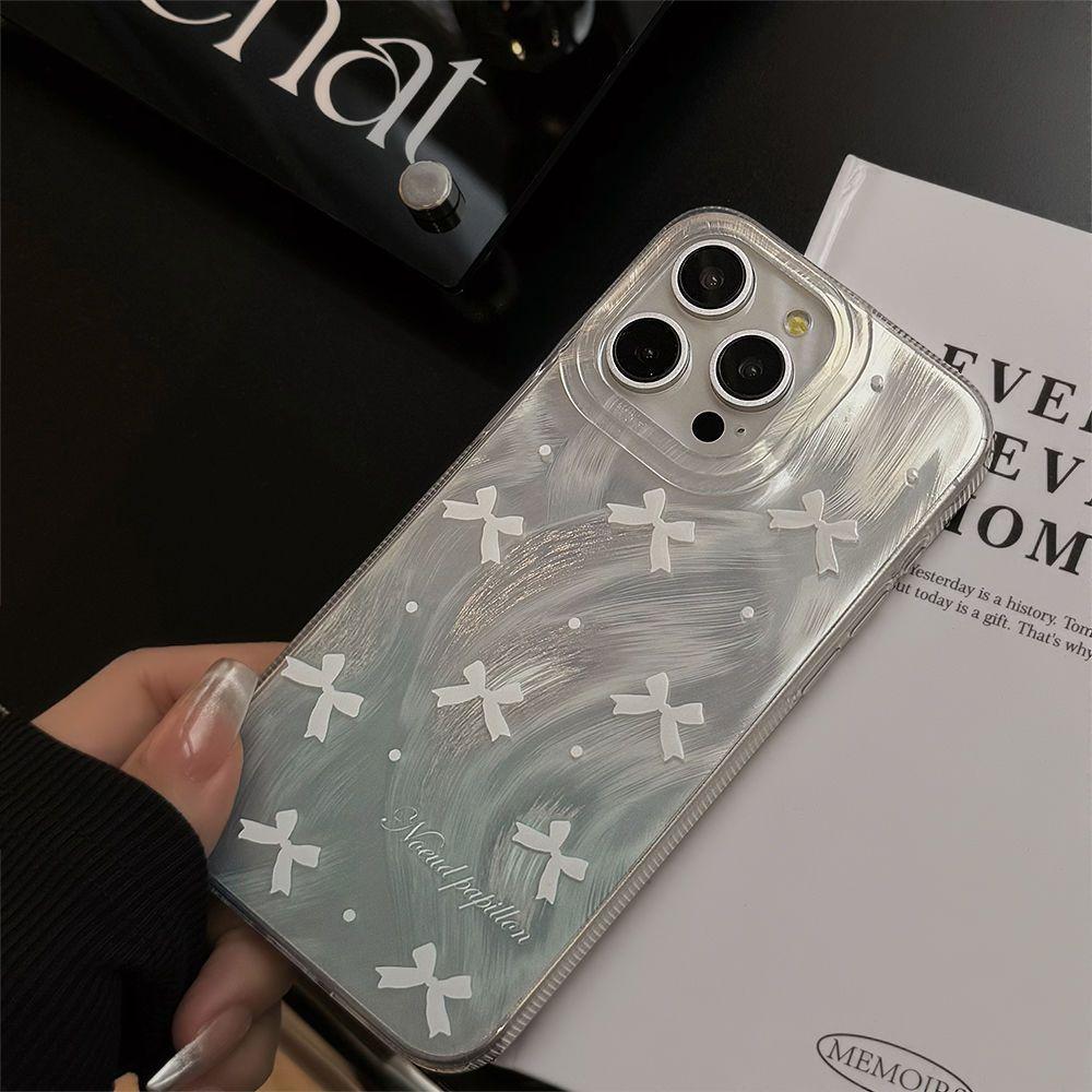 Luxury Laser Silver Bow Knot Case for iPhone 17 Air 16 15 14 13 12 11 Pro Max Plus 16E 7 8 SE2 X XS XR Shockproof Bumper Fundas