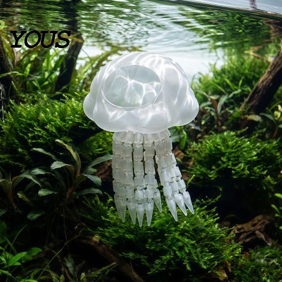 Floating Jellyfish Ornament Aquarium Hide, 3D Printed Fish Tank Reduce Aggression in Hideout, Decorative Shelter Cave for Pleco Shrimp Betta