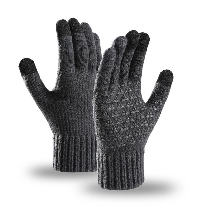 Gants chauds pour hommes pour l'automne et l'hiver, grande taille, en velours, pour écran tactile, résistants au froid, pour cyclisme, gants tricotés pour l'extérieur