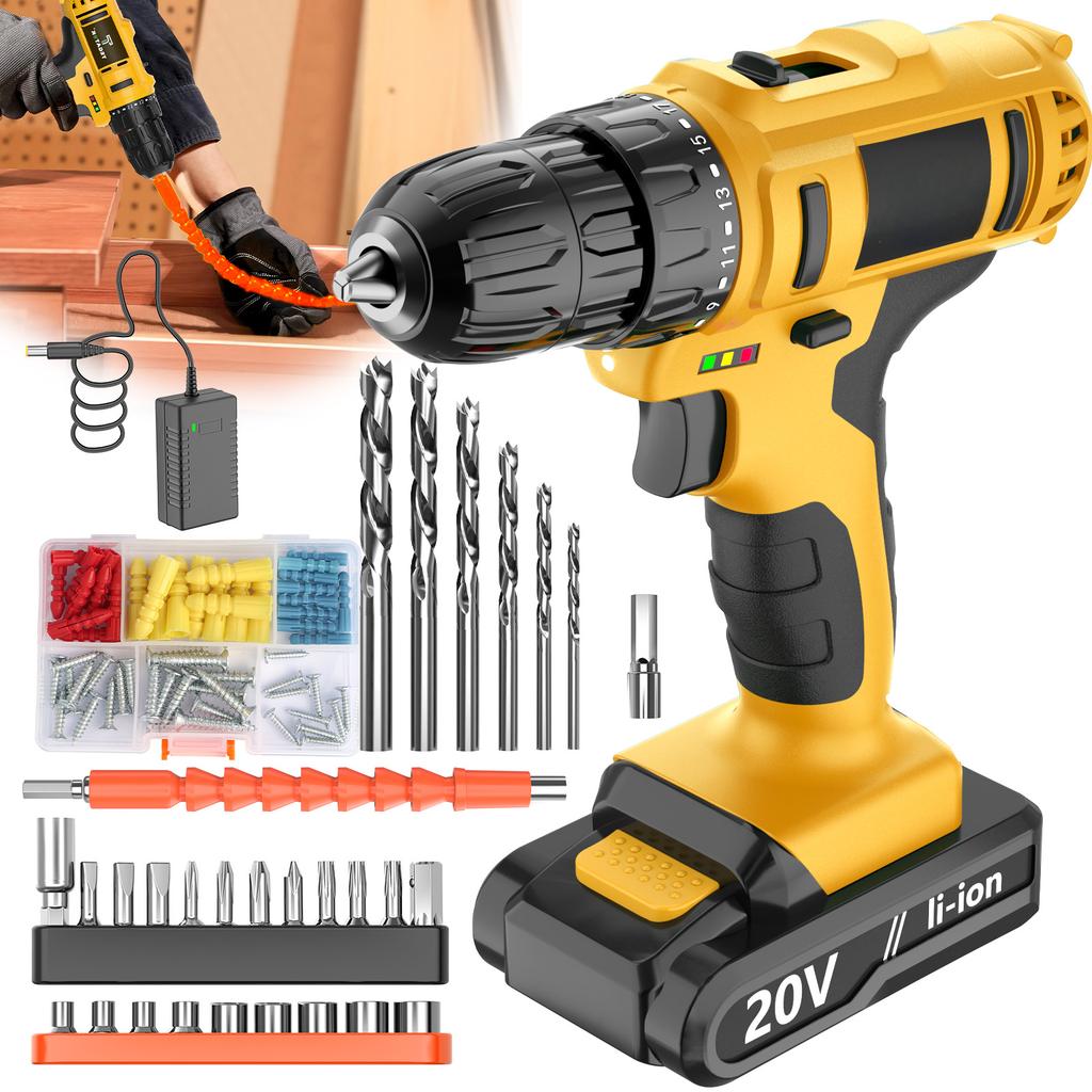 20V Cordless Keyless Drill Set Electric Screwdriver Mini DIY Variable Speed Brushed Motor EU Warehouse Battery Power Source