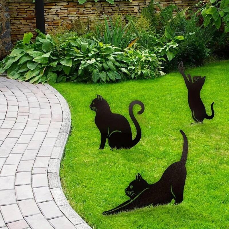 Cat Ground Stake Ornament Ground Plug Outdoor Garden Balcony Art Decoration Metal Crafts