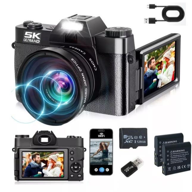 R10 English Version 5K HD Retro WIFI Camera with Flip Screen, 16x Zoom, Anti-Shake, and Beauty Features