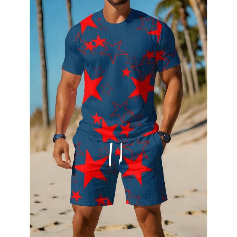 Casual Sports Suit Breathable Outdoor Leisure Men's Round Neck T-shirt Shorts Pants Suit Summer Digital Printing Printing Suit for Men and Adults