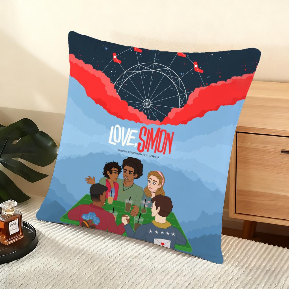 Love Simon Gay Movie Cushion Cover Silky Short Plush Home Sofa Cushion Cover - Invisible Zipper Home Decoration