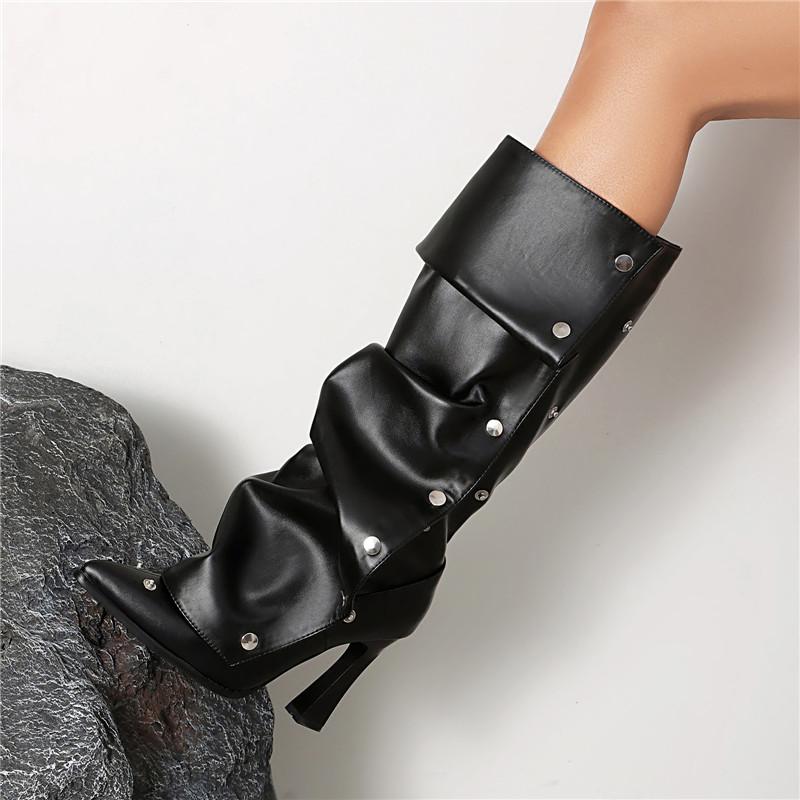 Dames høye hæler sexy europeisk og amerikansk stil nye spisse tynne hæler store størrelser middels støvletter