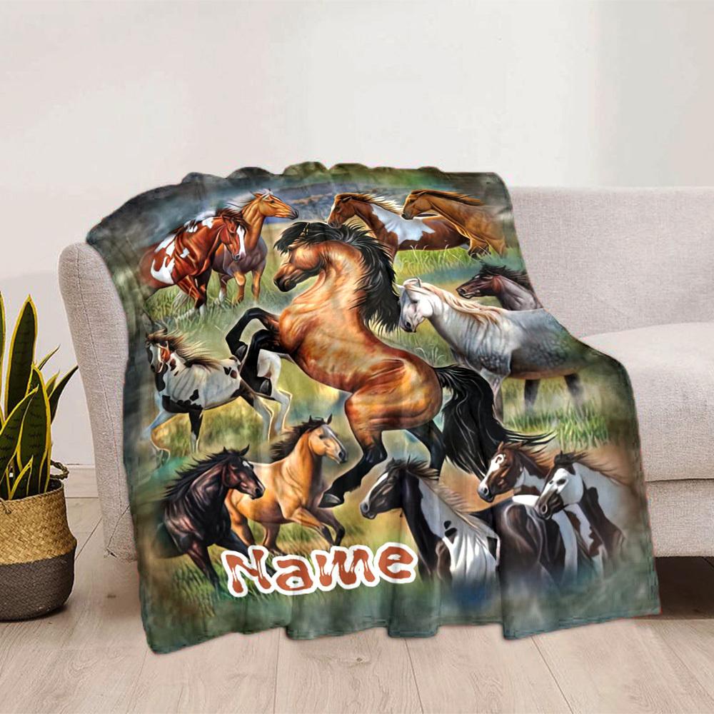 Wild Horses Home Customize Your Name Blankets Comfortable Soft Lightweight Allseason Multipurpose Blanket For Picnics Sofas Offices Beds Living Rooms