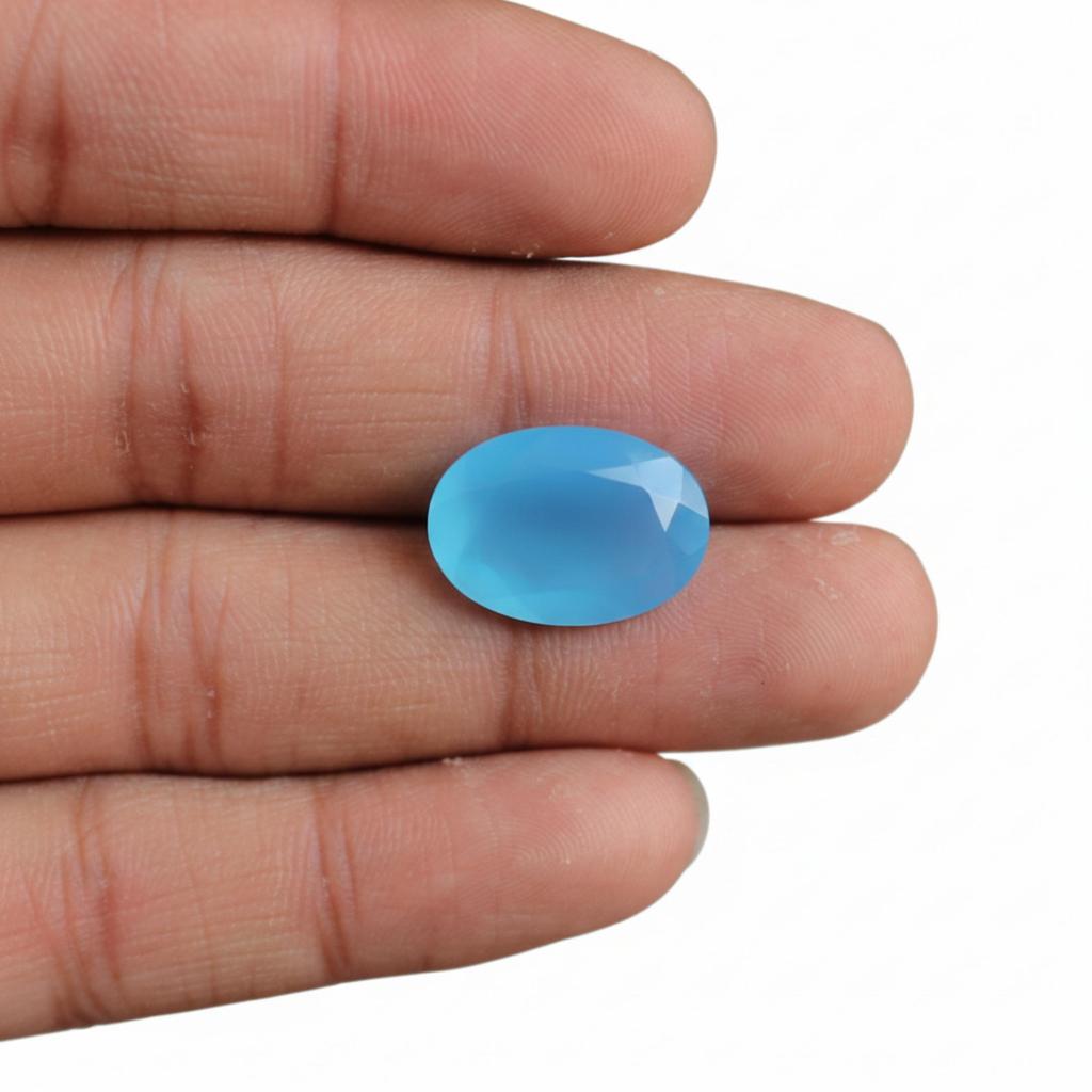 Natural Blue Chalcedony Oval Cabochons, Sky Blue Chalcedony Gemstone Cabs, Faceted Oval Stones, Jewelry Making Supplies