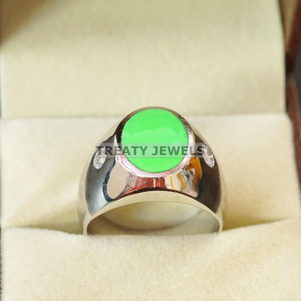Anello da Uomo in Argento Sterling 925 con Pietra Preziosa di Giada Taglio Ovale #B141 JL375671575784