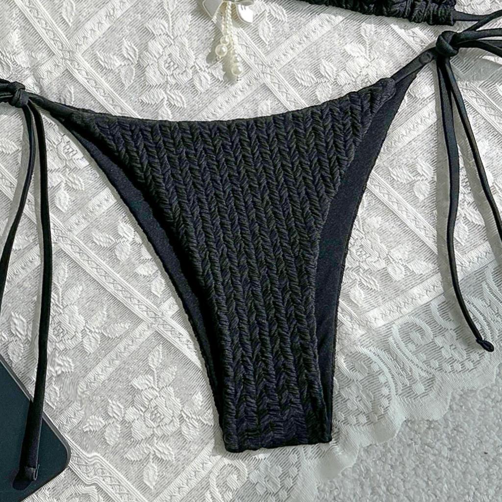 2025 Europäischer & Amerikanischer Damen Sexy Rückenfreier Träger Bikini in Unifarbe