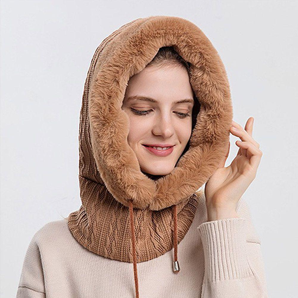 Cappello da sci lavorato a maglia 3in1 da donna invernale con sciarpa scaldacollo cappuccio foderato in pile maschera per il viso passamontagna per adulti per gli sport all'aria aperta