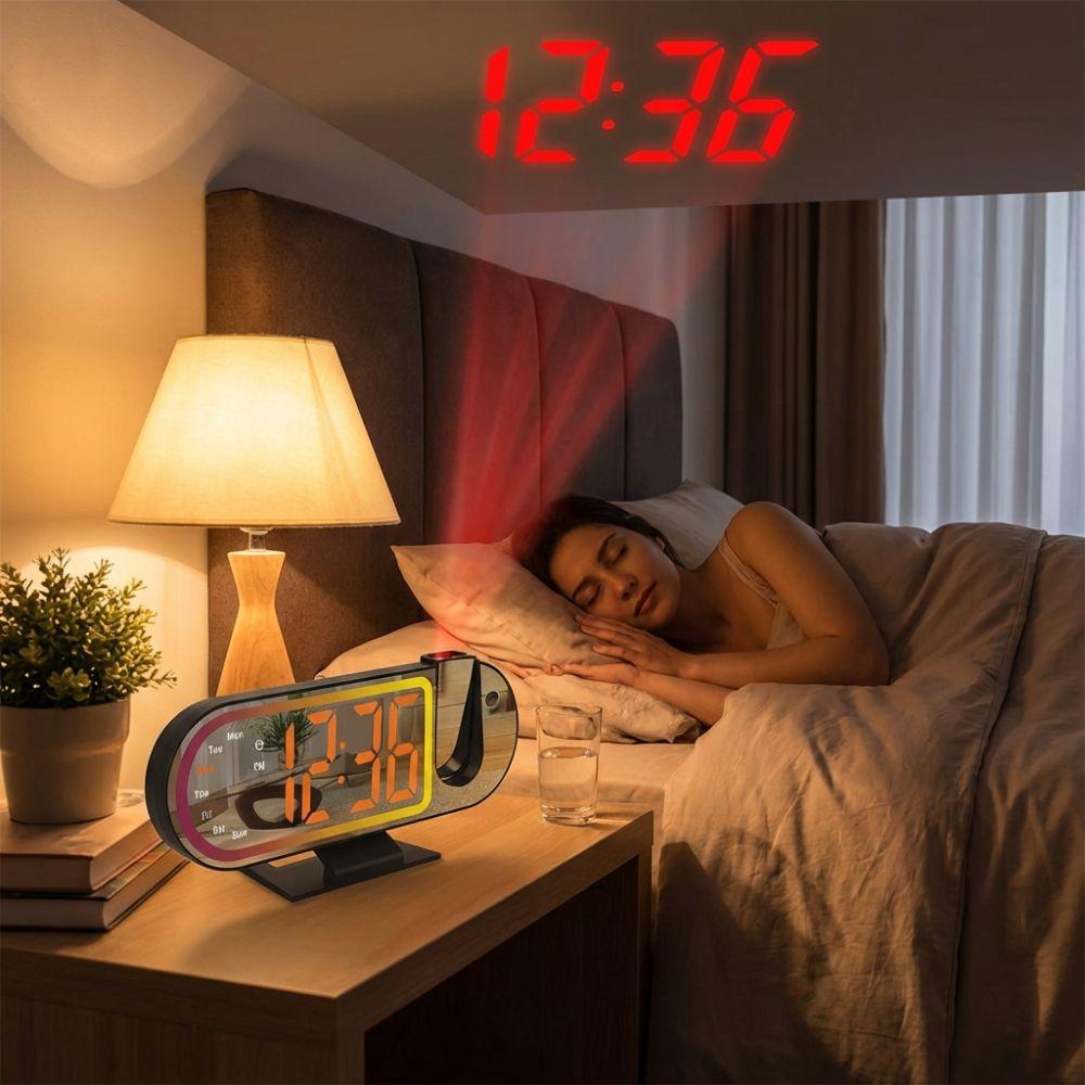 Large Screen Projection Alarm Clock Temperature RGB Mood Light Digital Alarm Clock Clear Time Intelligent Electronic