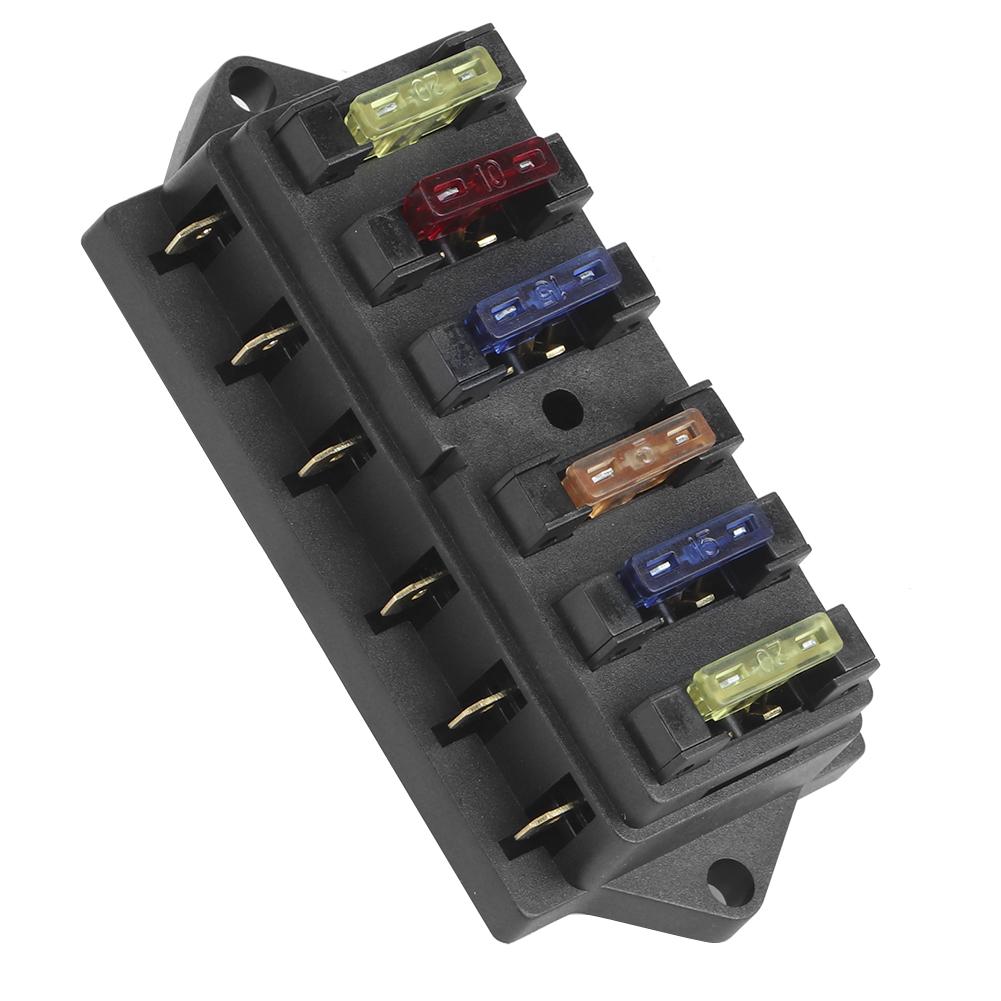 6 Way Blade Fuse Holder Box 12‑36V 6‑In‑6‑Out with 6pcs Fuse Universal Accessory for Car Truck
