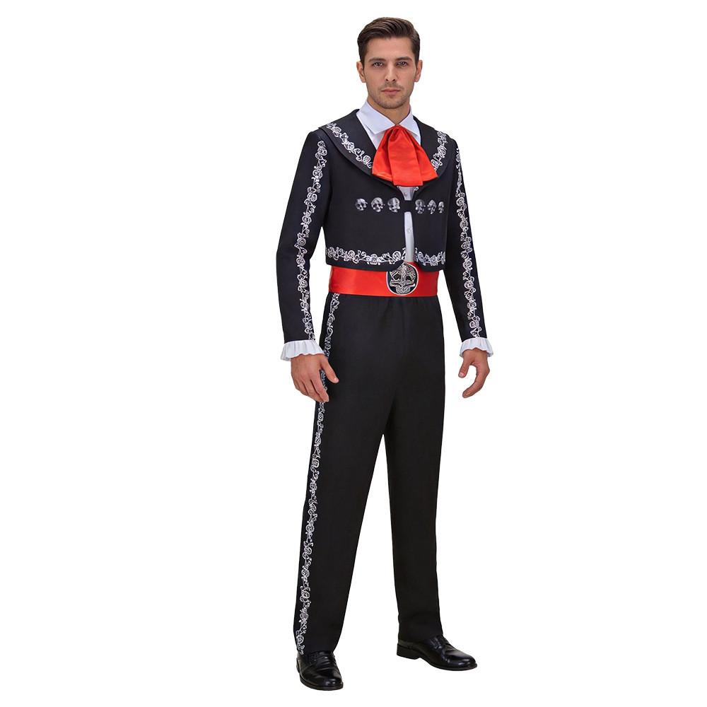 Da De Muertos Skeleton Costume For Men With Printed Design For Halloween Parties