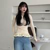 Korean Style 2026 Spring/Autumn Lace Trim Sheer Long Sleeve Women's Top