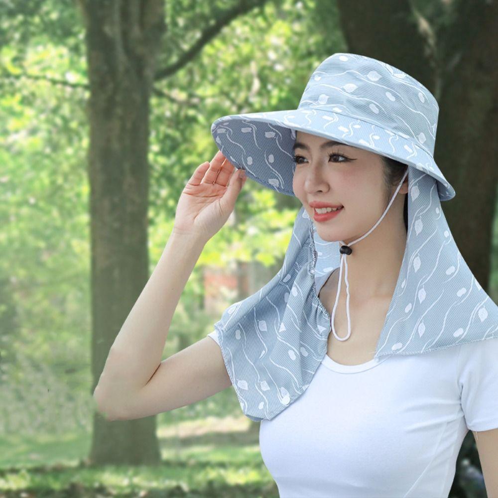 Neckline Mask Women Sun Hat Leaf Print Tea Picking Hat Lightweight Cover Face Cap  Sun Protection