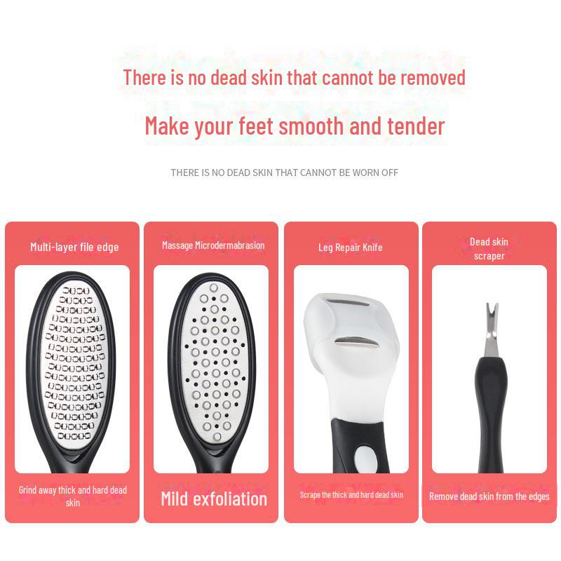 Black Foot Scrubber Pedicure Set - 7-Piece Tool Kit for Removing Dead Skin and Calluses