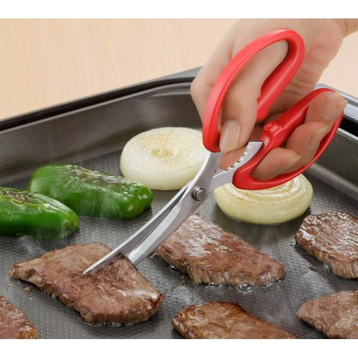 Shimura Kitchen Scissors for Food Prep (Made in Japan) with Blade Guard. Stainless Steel, Curved Blade, Non-Slip. Red. 40840. 8 x 18 x 1.1