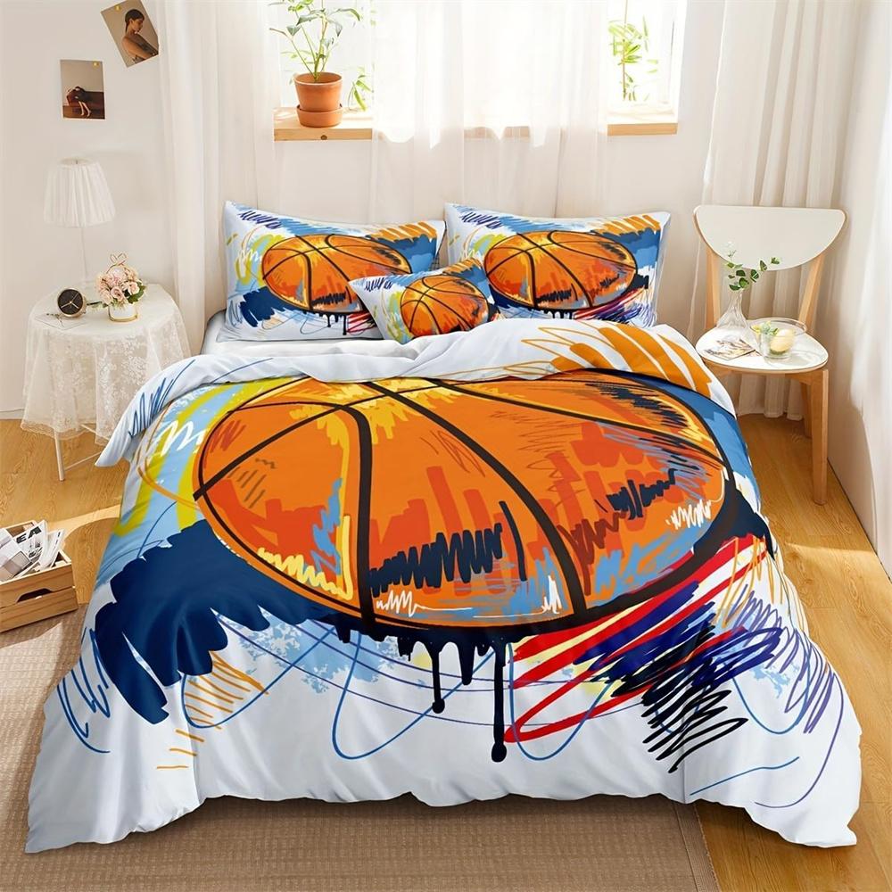 Basketball Duvet Cover for Kids Bedding Set with Zipper and Pillowcases 75*50, Soft Microfiber Single Bedding Set Duvet Cover