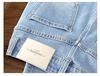 Light Blue Floral Embroidered Women's Curved Leg Jeans - New Chinese Style, Thin, Loose, Hip-Covering, Straight Leg for Spring and Autumn