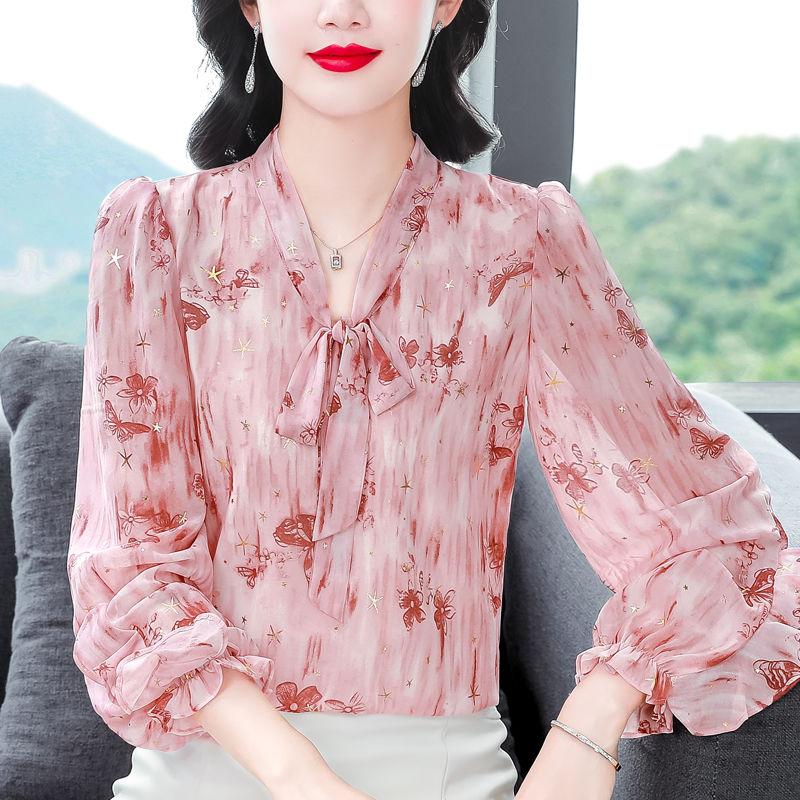 Stylish High End Loose Blouse Long Sleeve Chiffon Top Trendy and Elegant for Autumn Spring Versatile Tummy Cover