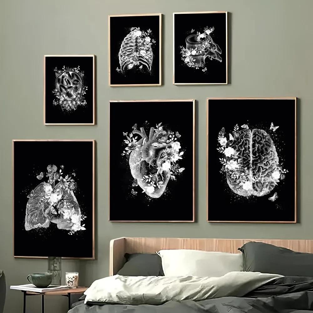1pc Black White Anatomy Skeleton Poster Paper Print Home Bedroom Entrance Bar Cafe Art Painting Decoration