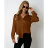 Women's Satin Shirt Simple V-neck Button Blouse Loose Long Sleeved  Blouses & Shirts