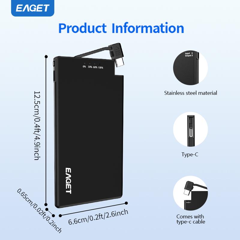 5000mAh Reise-Essential Tragbares Ladegerät mit eingebautem USB-C-Kabel für MacBook, iPhone 16/15 Serie, Samsung, Switch und mehr