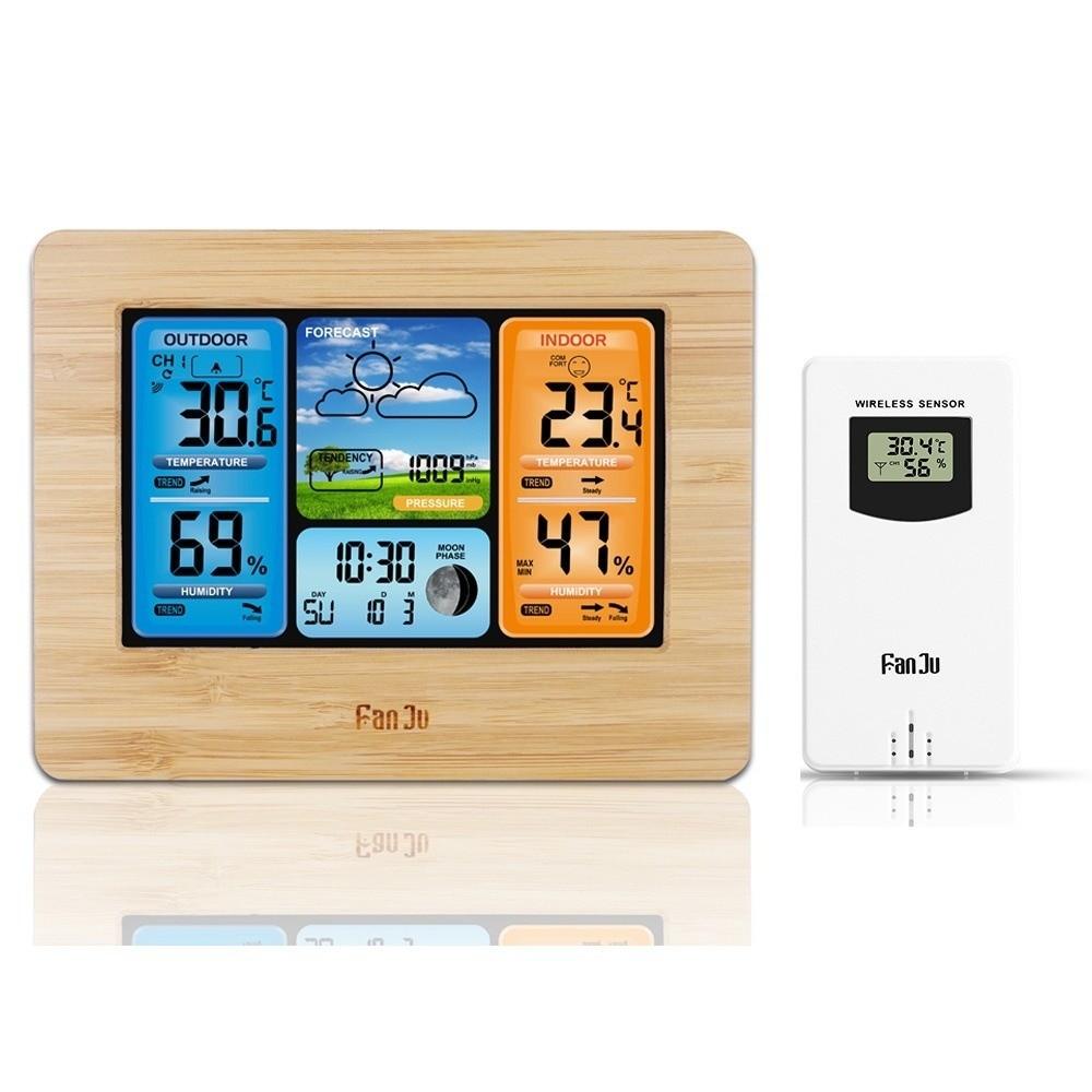 Bamboos Face Wireless Weather Station Weather Forecast Clock  Temperature Humidity Monitoring