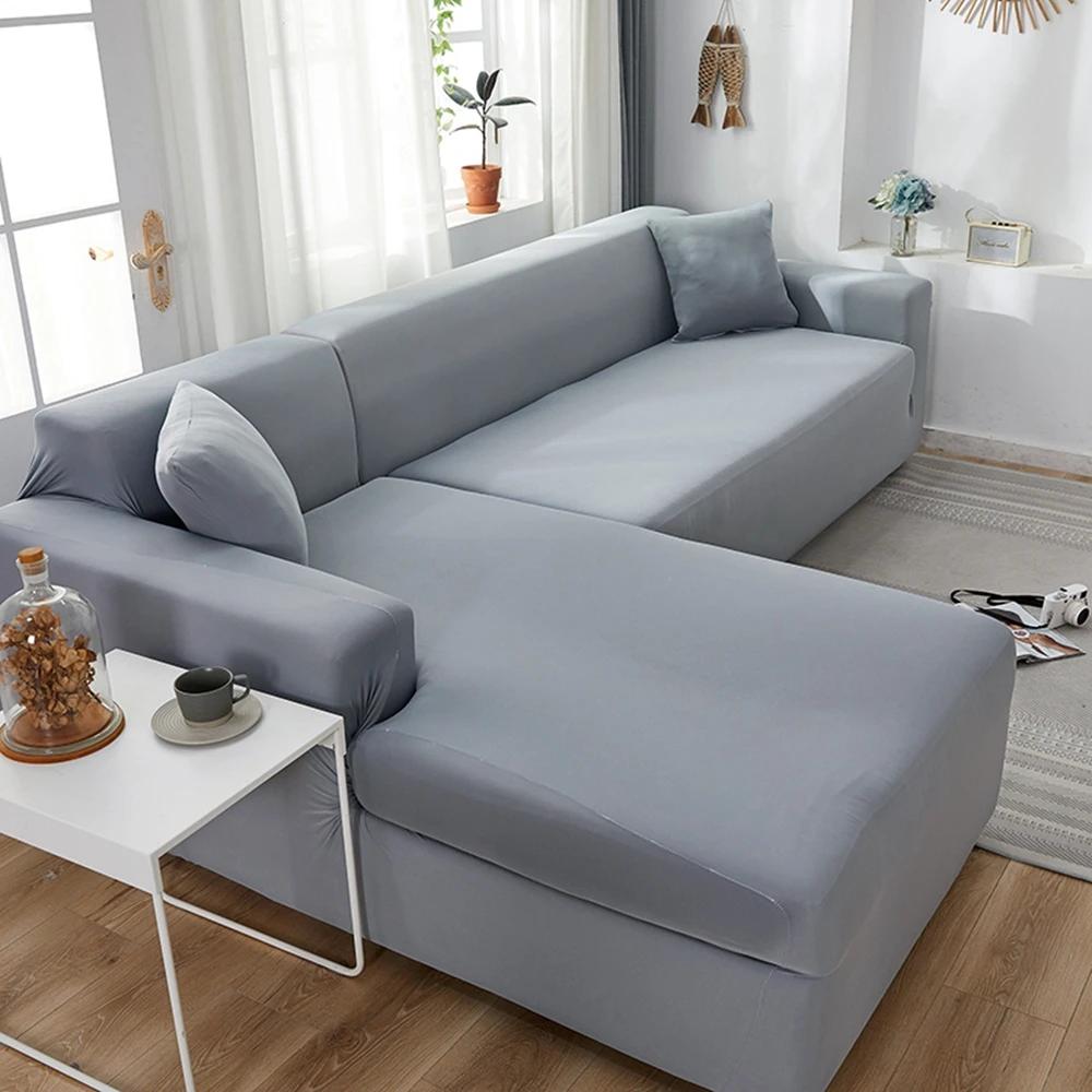 Solide Sofabezüge für Wohnzimmer, Elastischer Relaxsessel, L-Form, 1-, 2-, 3-Sitzer, Couch-Überwurf, Möbel-Schutzbezug