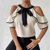 Women's Temperament Double Layer Short-sleeved Shirt Bow Tie Neckline Shirt Pullover