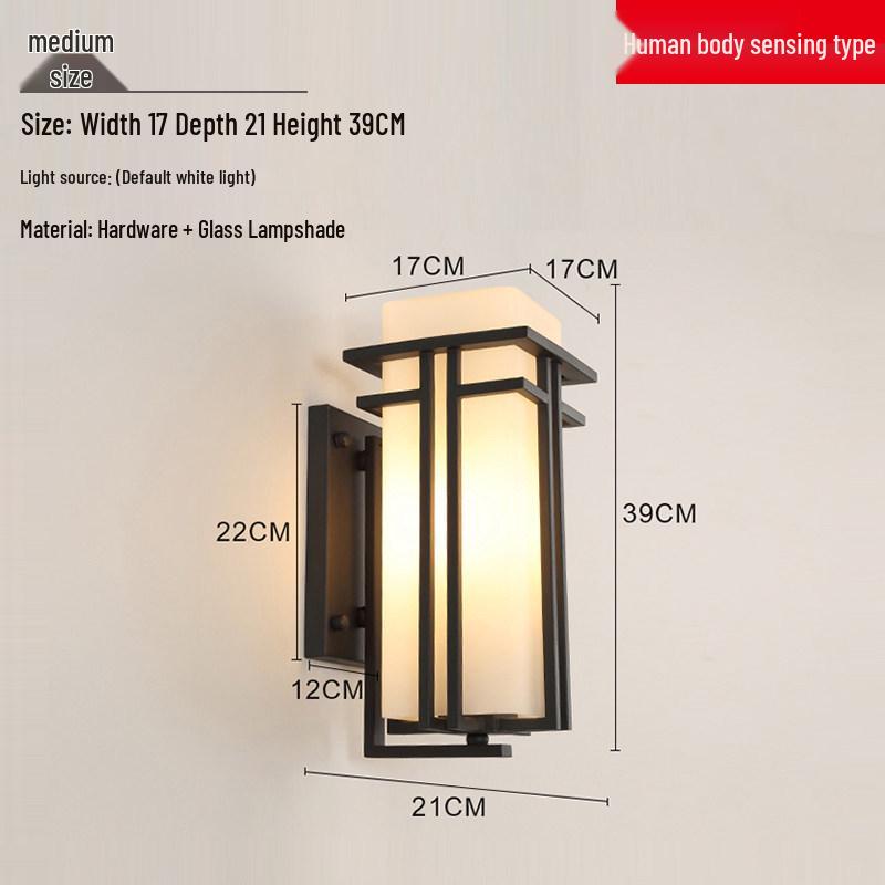 New Chinese Style LED Outdoor Wall Lamp with Motion Sensor for Garden, Balcony, and Corridor