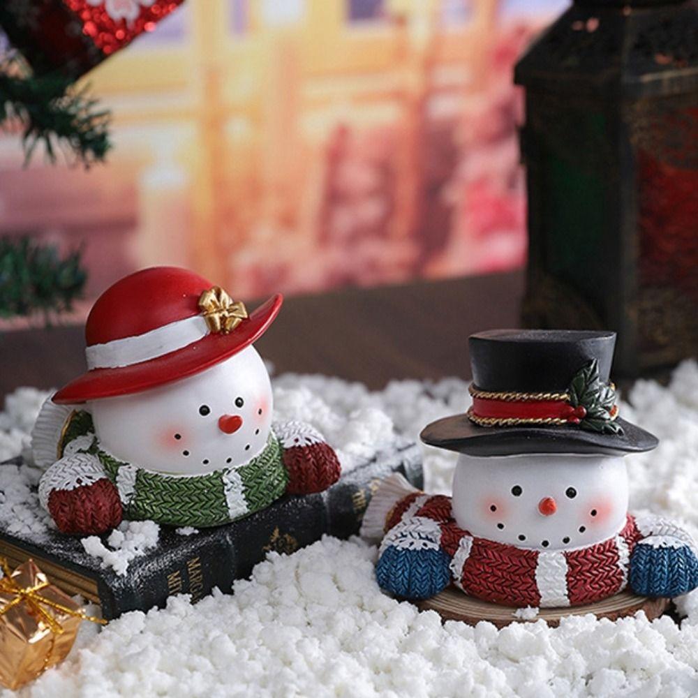 

Cartoon Snowman Figurines Cute Snowman Ornament Photography Props Christmas Statues Gift красный