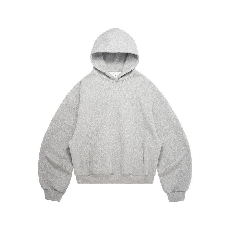 

Street Style Short Hooded Sweatshirt with Fleece Lining for Men and Women, 2025 Autumn and Winter Trendy Brand Solid Color Eggshell Fleece Hoodie Flower Gray XL