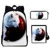 3pcs/Set Tai Chi Wolf Backpack Space Wolf 3D School Bag Sets for Teenager Boys Girls Cartoon Kids Schoolbags Children Mochilas