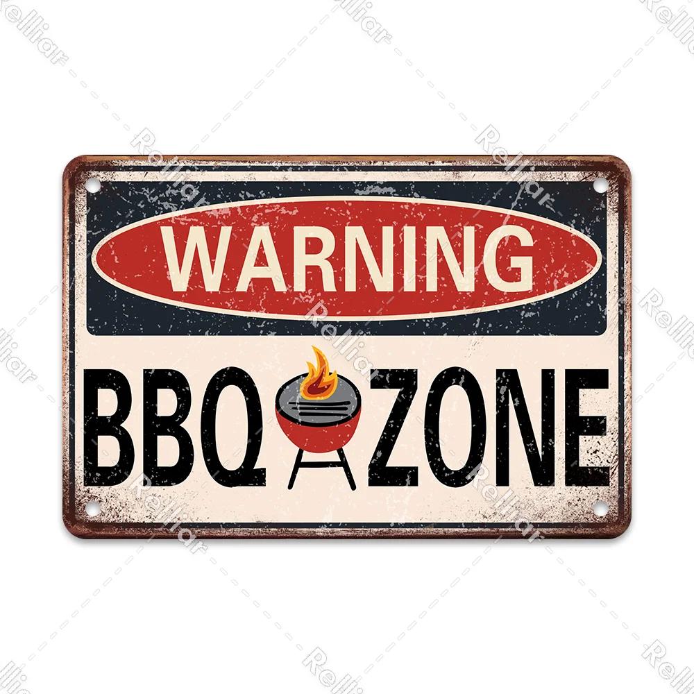 BBQ Party Metal Tin Plaque Retro Yard Garden Wall Decoration Signs Marked Barbecue Rules Slogan Plate Vintage Grill Poster