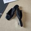 Bow flat silver wedge heels slippers girls school slippers new one-word satin square head summer