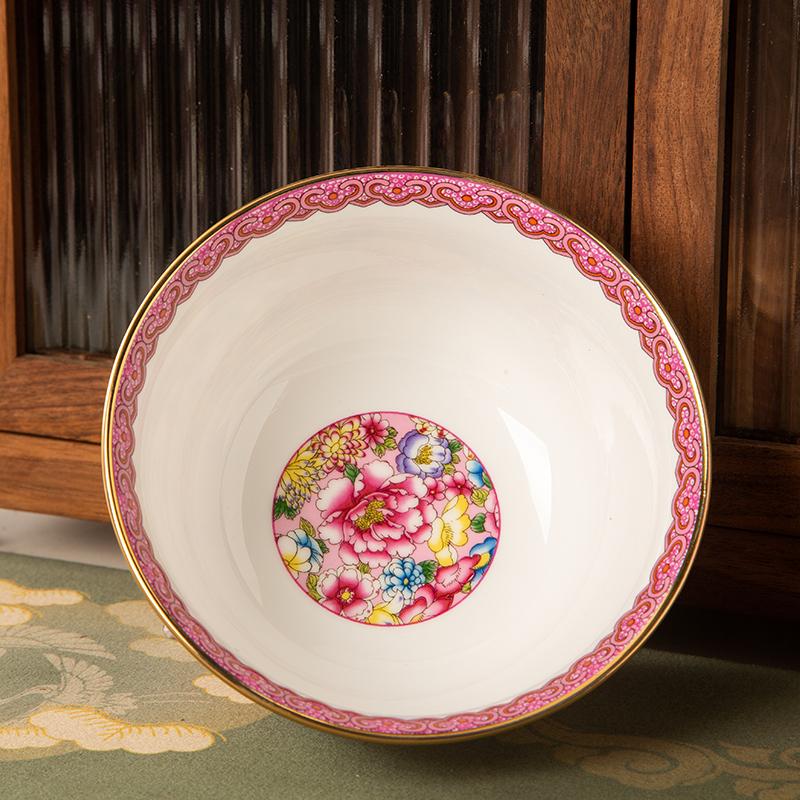 Rice Bowl Soup Bowl Jingdezhen Ceramic Tableware Enamel Bone Porcelain Pomegranate  Single High Footed