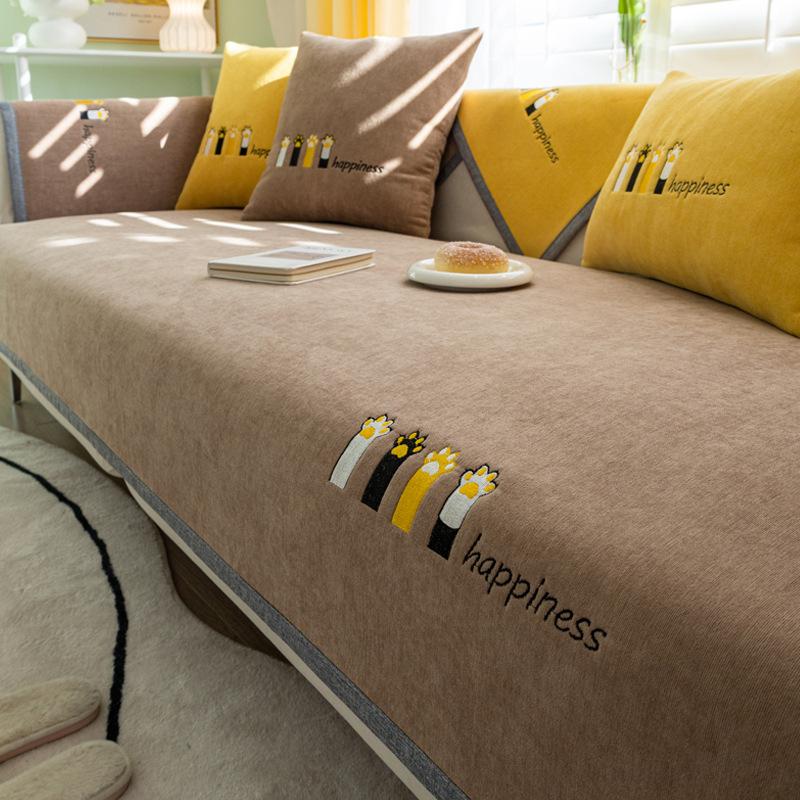 

Подушка для дивана из синели на все времена, кожаная ткань, нескользящий чехол в скандинавском стиле, полное покрытие, современная простая подушка для сиденья 70*70cm