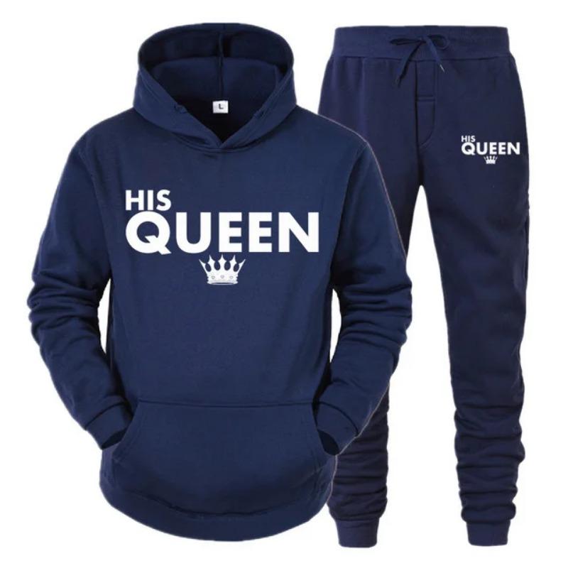 Lover Her QUEEN or His KING Printed Tracksuits Couple Hoodies Outfit Suits Casual Hooded Sweatshirt + Sweatpants Two Piece Set Sport Wear Men’s