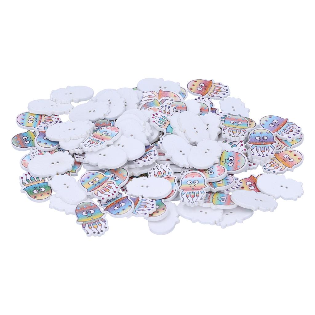 100 szt. Guziki DIY Wzór Meduzy Kolorowe Drewniane Guziki Dodatek do Dekoracji Ubrań