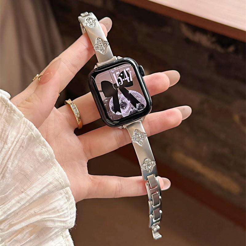 Compatible with Apple Watch Series 11, Huawei GT6, and Xiaomi 9 Pro: Diamond Four-Leaf Copper Chain Band iWatch1098E