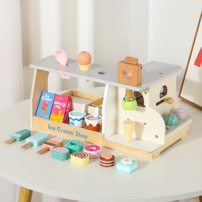 Wooden simulation dessert ice cream making commissary Play house Cecile store Desktop kitchen Educational toys