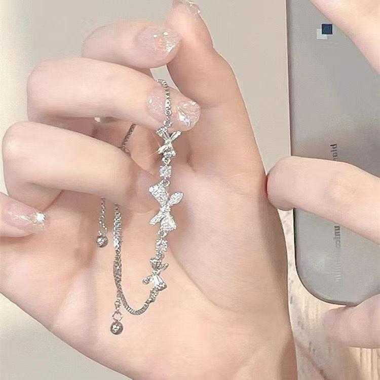 

Elegant Fairy Pink Crystal Zircon Sakura Flowers Bracelet for Women Y2K Sweet Girls Cherry Blossom Moon Bow Knot Zircon Gifts