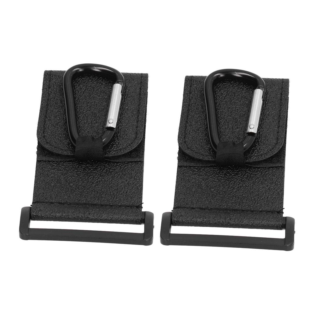 2pcs Black Baby Stroller Hook Multipurpose Hands Free Leather Stroller Hook Bracket Carabiner